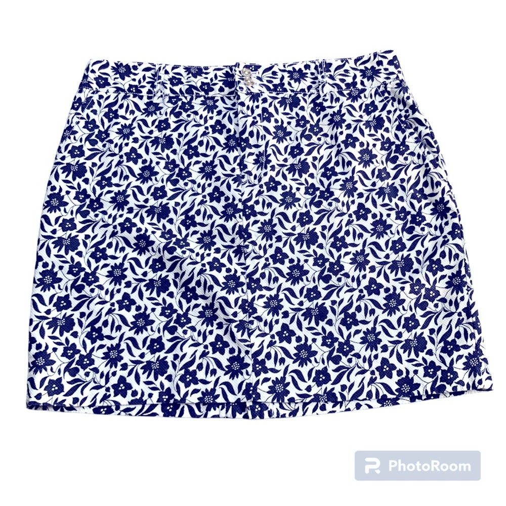 Chaps Skirt Womens 12 Navy White Floral Print 100% Cotton Feminine Preppy Casual